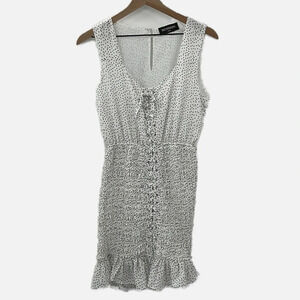 Kittenish Polka Dot Sleeveless Lace Up Dress in Black & White - Size Small